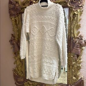 Elegant Cream Cable Knit Hand Knit Tunic